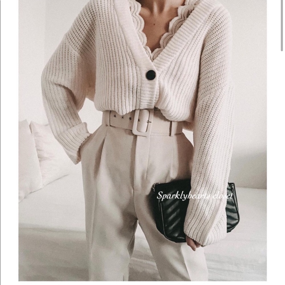 New Zara Belted Ecru Pants - Picture 2 of 11